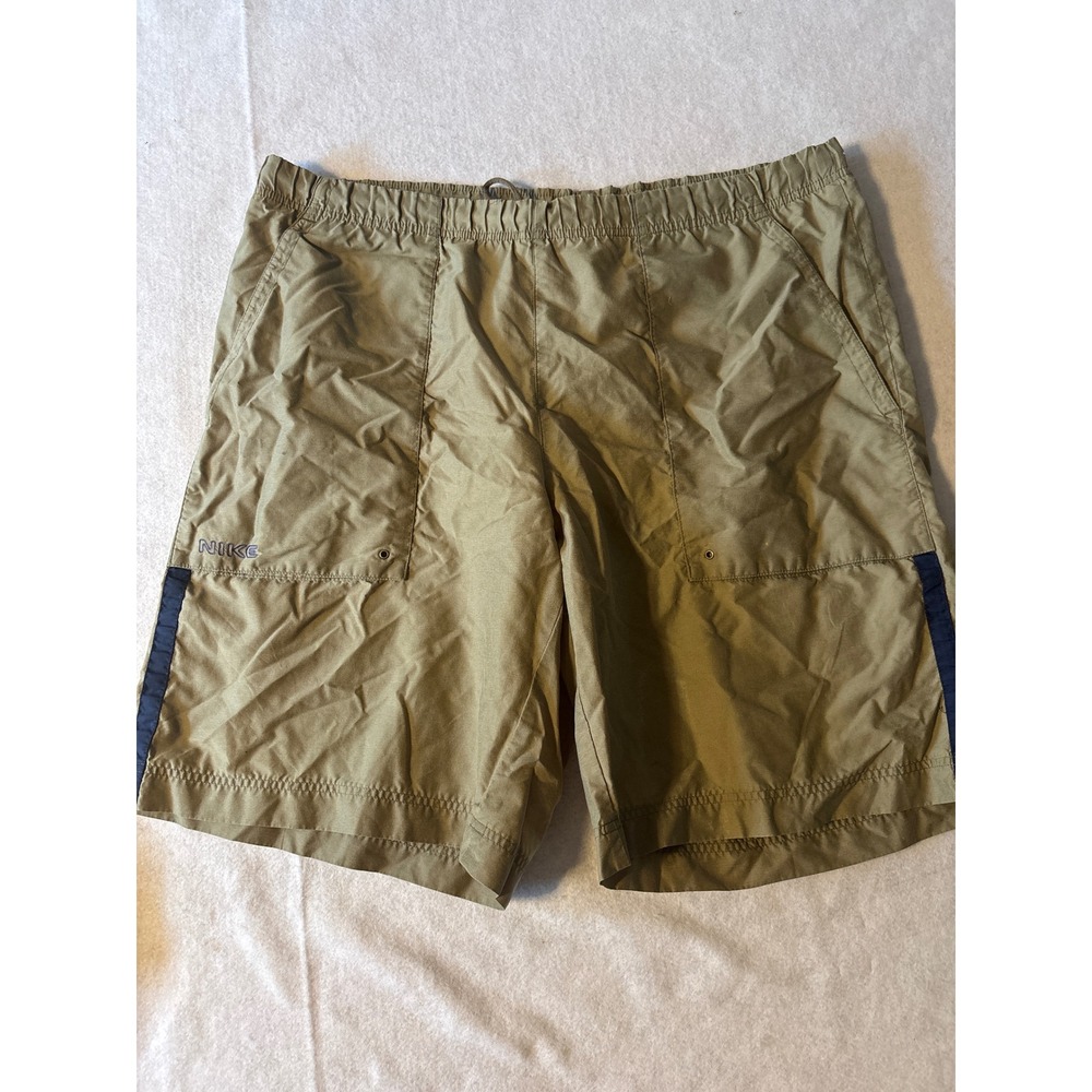 Nike Athletic Shorts Mens Large Khaki Tan Navy Stripe Excellent Mesh Lined - Picture 6 of 13